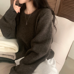 윈터 데일리 나그랑 라운드 루즈핏 울 긴팔니트 브라운