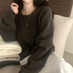 윈터 데일리 나그랑 라운드 루즈핏 울 긴팔니트 브라운