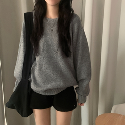 윈터 데일리 나그랑 라운드 루즈핏 울 긴팔니트 그레이