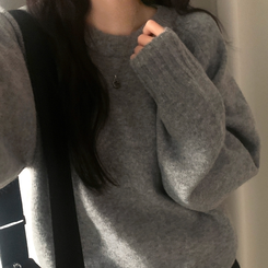 윈터 데일리 나그랑 라운드 루즈핏 울 긴팔니트 그레이