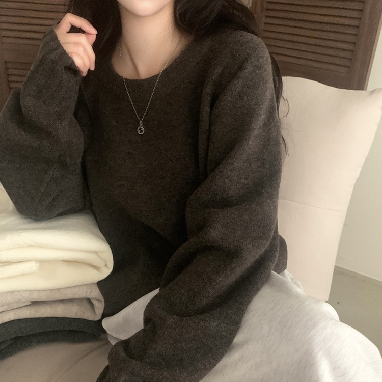 윈터 데일리 나그랑 라운드 루즈핏 울 긴팔니트 브라운