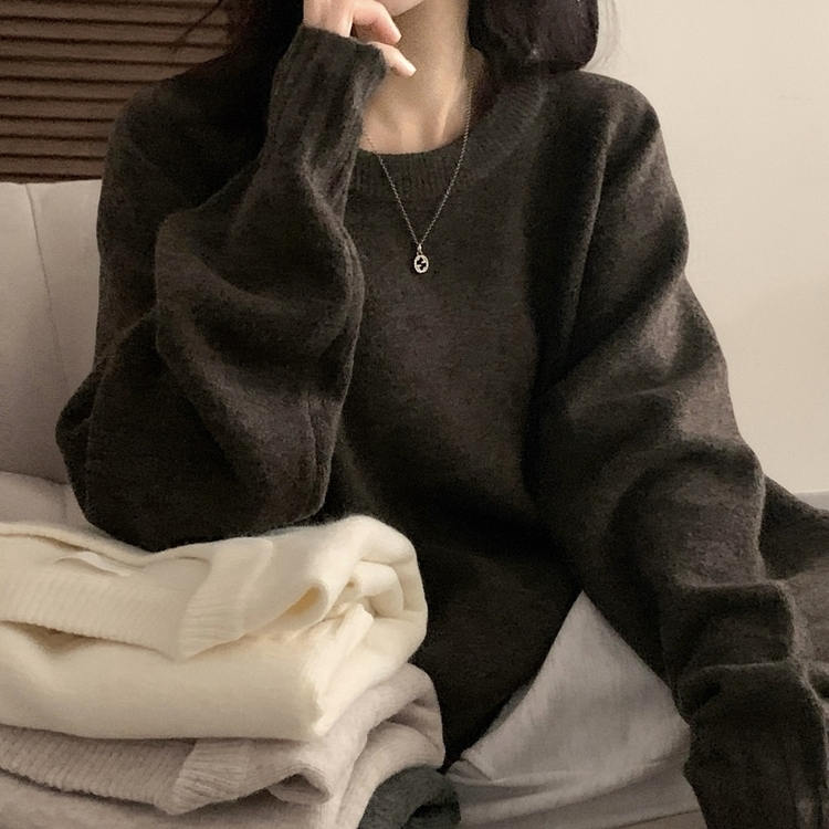 윈터 데일리 나그랑 라운드 루즈핏 울 긴팔니트 브라운