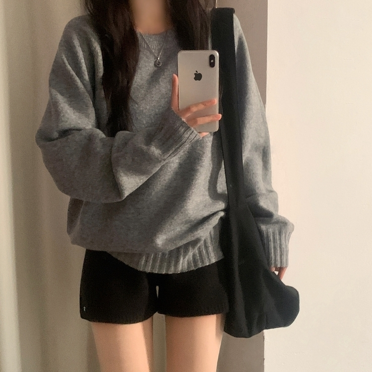 윈터 데일리 나그랑 라운드 루즈핏 울 긴팔니트 그레이