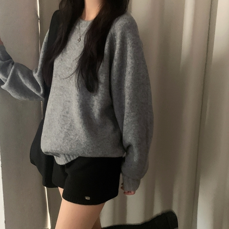 윈터 데일리 나그랑 라운드 루즈핏 울 긴팔니트 그레이