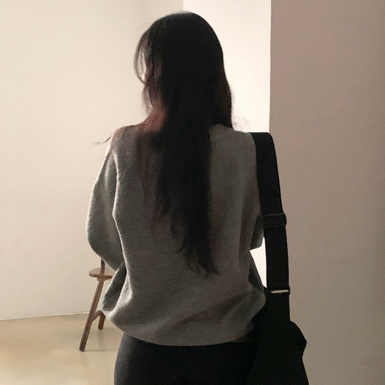 윈터 데일리 나그랑 라운드 루즈핏 울 긴팔니트 그레이