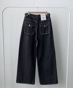 テッチサイドバックルポケットワイドコットンパンツ