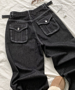 テッチサイドバックルポケットワイドコットンパンツ