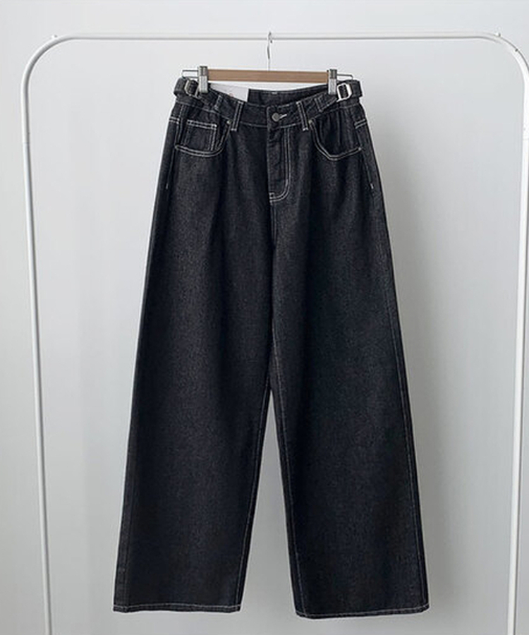 テッチサイドバックルポケットワイドコットンパンツ