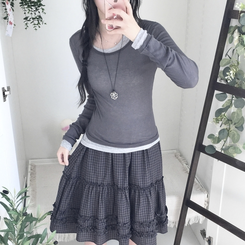 부들넉넉 이너 레이어드 무지 시스루 긴팔 티셔츠 먹색