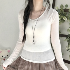 부들넉넉 이너 레이어드 무지 시스루 긴팔 티셔츠 아이보리