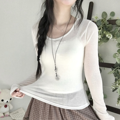 부들넉넉 이너 레이어드 무지 시스루 긴팔 티셔츠 아이보리