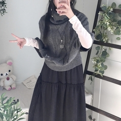 부들넉넉 이너 레이어드 무지 시스루 긴팔 티셔츠 아이보리