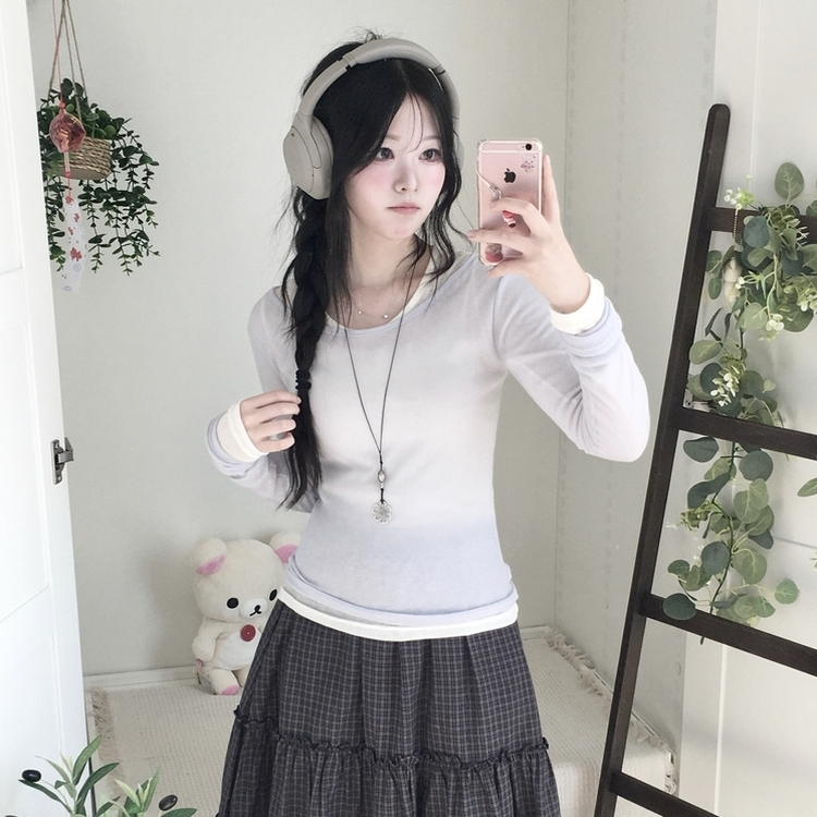 부들넉넉 이너 레이어드 무지 시스루 긴팔 티셔츠 소라