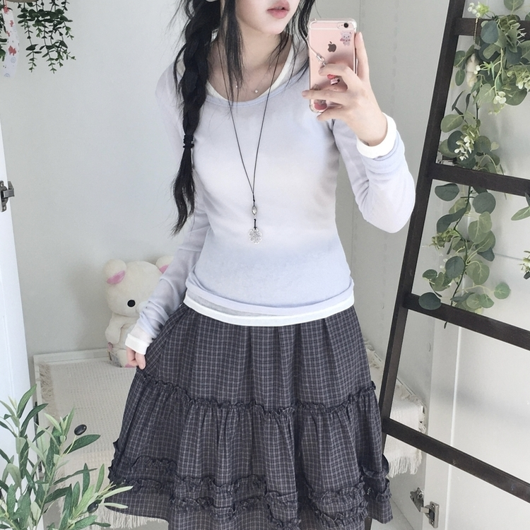 부들넉넉 이너 레이어드 무지 시스루 긴팔 티셔츠 소라