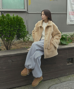 스웨이드 오버핏 하이퀄리티 리버시블 전체 안감 무스탕 베이지