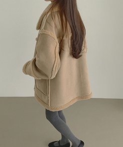 스웨이드 오버핏 하이퀄리티 리버시블 전체 안감 무스탕 베이지