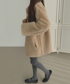 스웨이드 오버핏 하이퀄리티 리버시블 전체 안감 무스탕 베이지