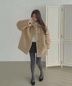 스웨이드 오버핏 하이퀄리티 리버시블 전체 안감 무스탕 베이지