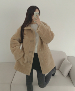 스웨이드 오버핏 하이퀄리티 리버시블 전체 안감 무스탕 베이지