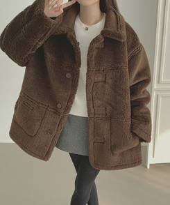 스웨이드 오버핏 하이퀄리티 리버시블 전체 안감 무스탕 브라운