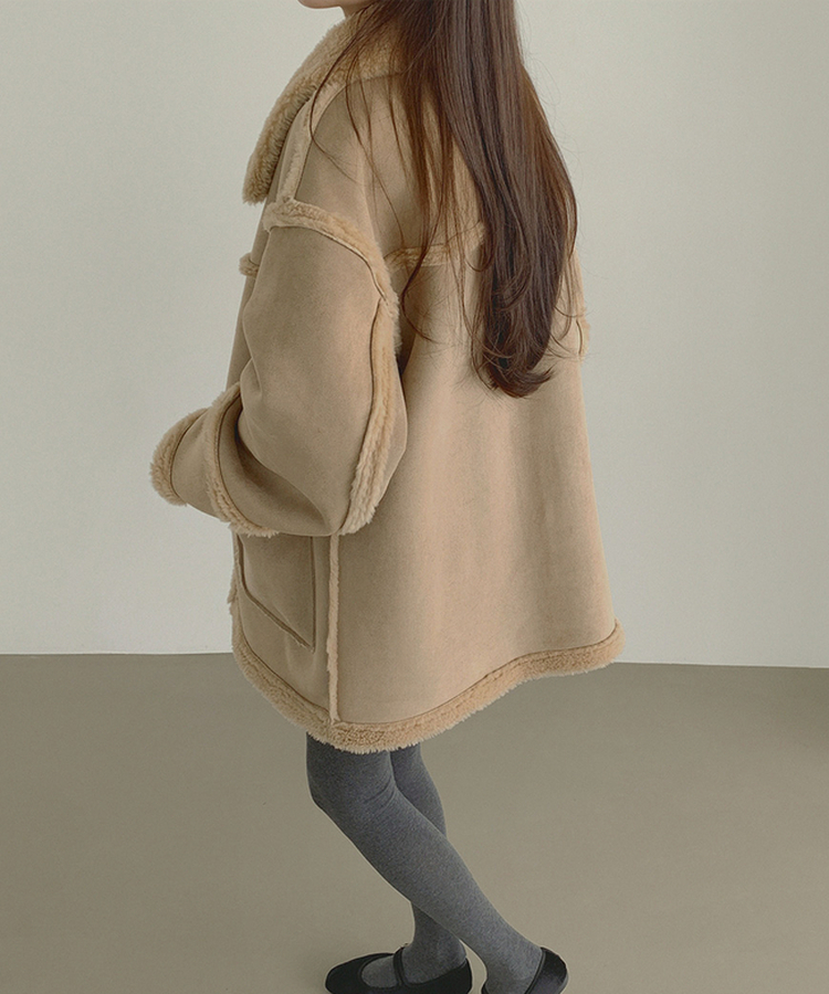 스웨이드 오버핏 하이퀄리티 리버시블 전체 안감 무스탕 베이지