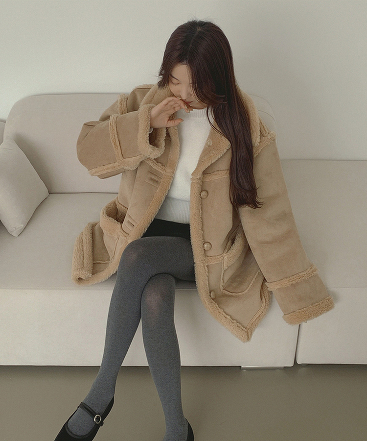 스웨이드 오버핏 하이퀄리티 리버시블 전체 안감 무스탕 베이지