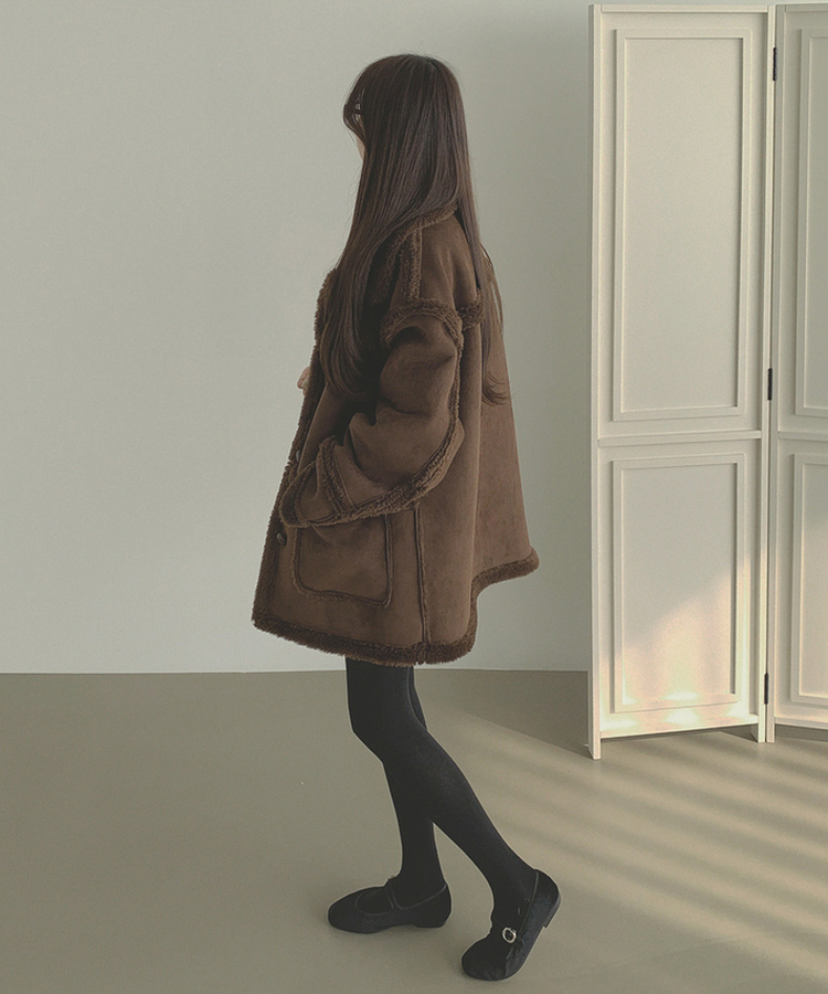 스웨이드 오버핏 하이퀄리티 리버시블 전체 안감 무스탕 브라운