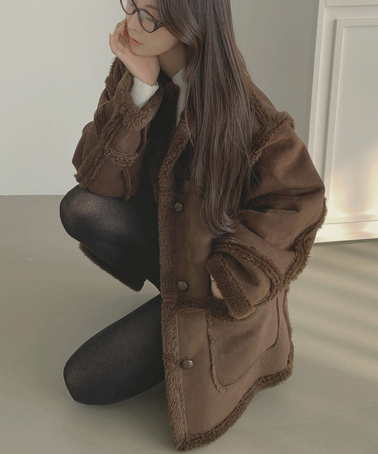 스웨이드 오버핏 하이퀄리티 리버시블 전체 안감 무스탕 브라운