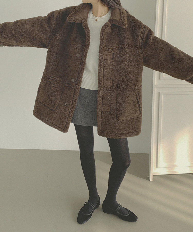 스웨이드 오버핏 하이퀄리티 리버시블 전체 안감 무스탕 브라운