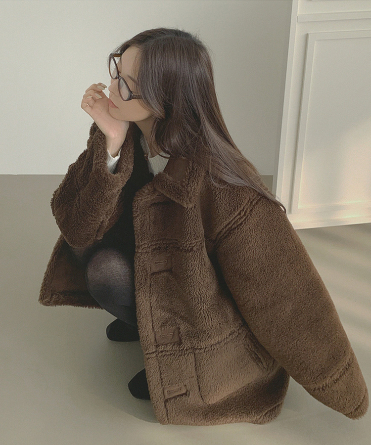 스웨이드 오버핏 하이퀄리티 리버시블 전체 안감 무스탕 브라운