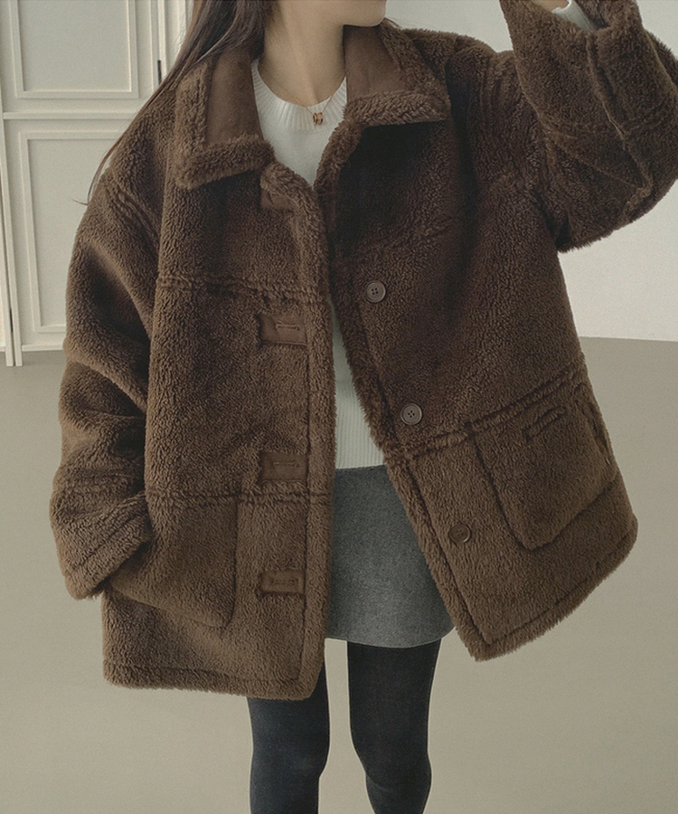 스웨이드 오버핏 하이퀄리티 리버시블 전체 안감 무스탕 브라운