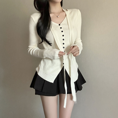 【タイ付き】シャーリングリブニットTシャツ WHITE