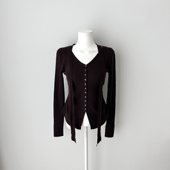 【タイ付き】シャーリングリブニットTシャツ