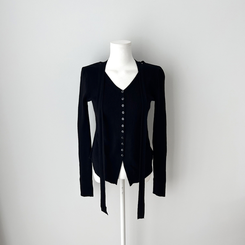 【タイ付き】シャーリングリブニットTシャツ