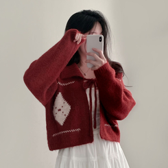 キャロルダイヤウールリボンボレロカーディガン RED