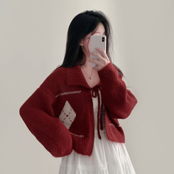 キャロルダイヤウールリボンボレロカーディガン RED