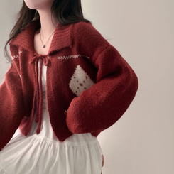 キャロルダイヤウールリボンボレロカーディガン RED