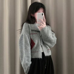 キャロルダイヤウールリボンボレロカーディガン GREY