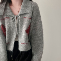 キャロルダイヤウールリボンボレロカーディガン GREY