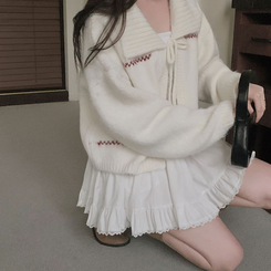 キャロルダイヤウールリボンボレロカーディガン IVORY