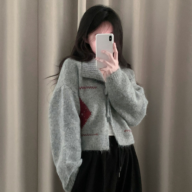 キャロルダイヤウールリボンボレロカーディガン GREY