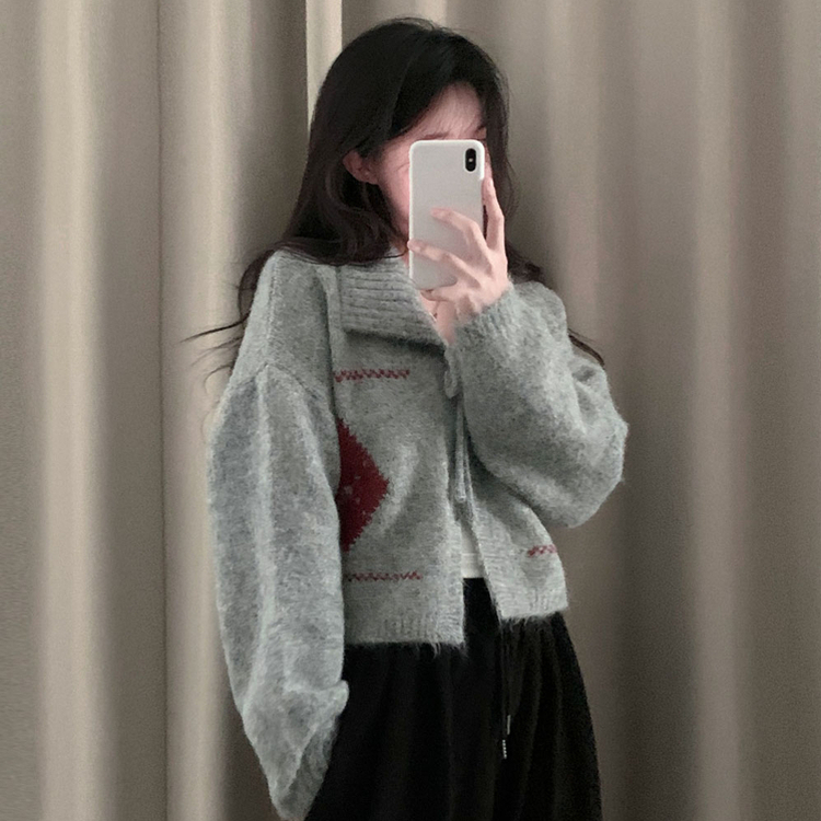 キャロルダイヤウールリボンボレロカーディガン GREY