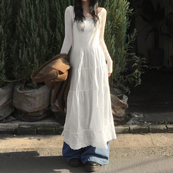 ピンタックティアードロングワンピース WHITE