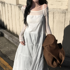 ピンタックティアードロングワンピース WHITE