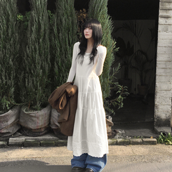 ピンタックティアードロングワンピース WHITE