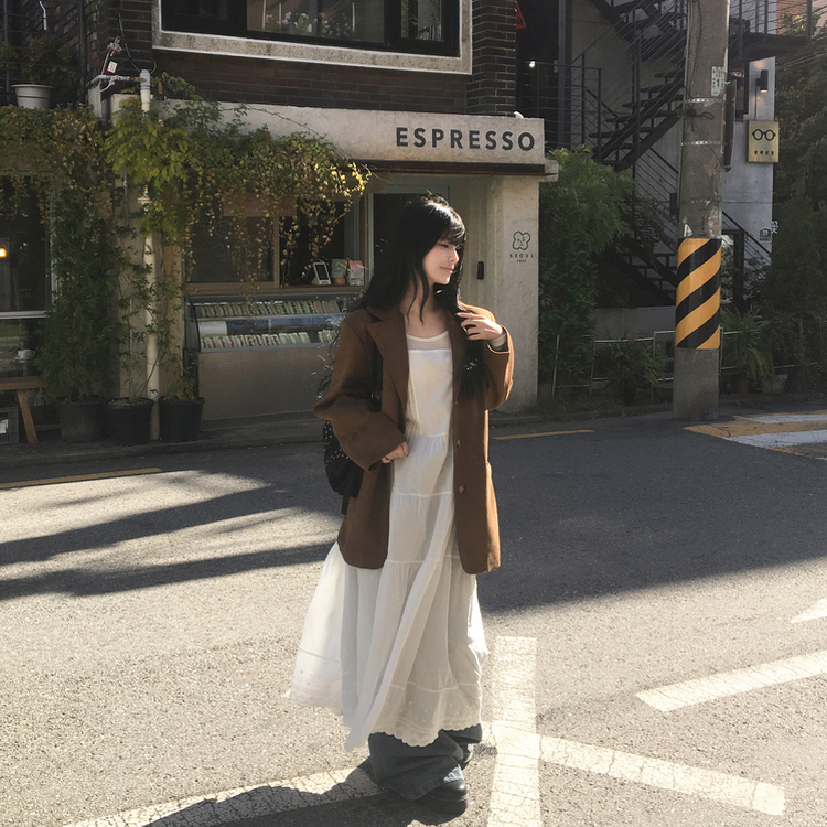 애나 핀턱 캉캉 레이어드 나시 롱 원피스 화이트