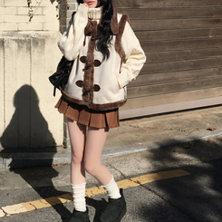 체스넛 스웨이드 퍼 하이넥 버클 떡볶이 무스탕 베스트 조끼 아이보리