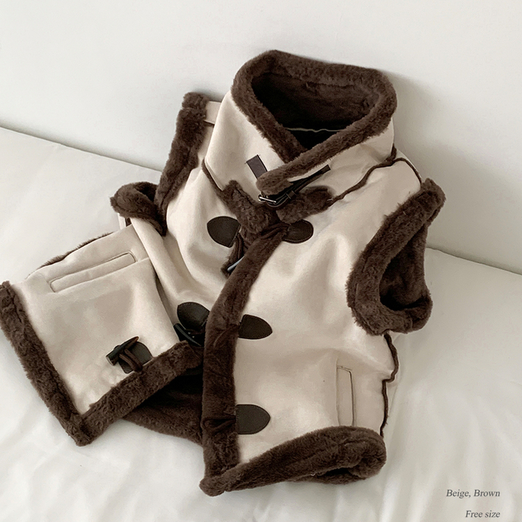 체스넛 스웨이드 퍼 하이넥 버클 떡볶이 무스탕 베스트 조끼