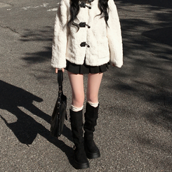 厚底スエードバックルロングブーツ BLACK