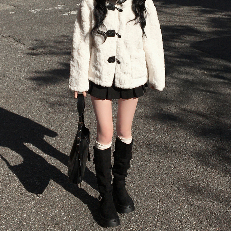 厚底スエードバックルロングブーツ BLACK